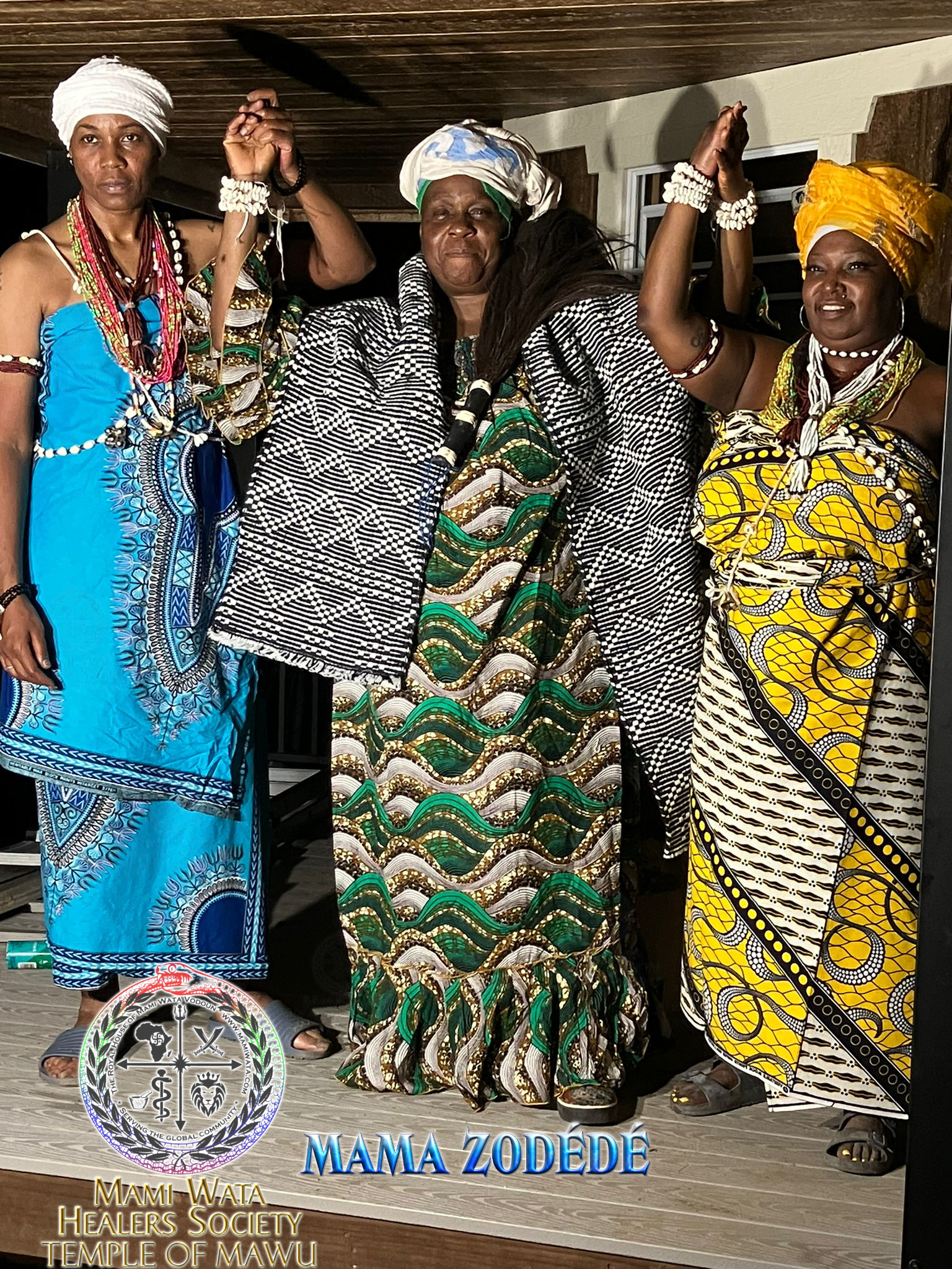 Chief Hounon Amengansie Mama Zodédé with elders, devotees and clients alike.